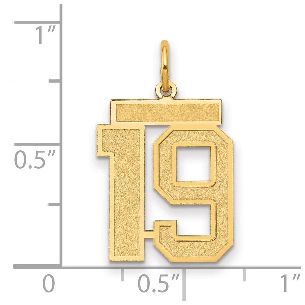 14K Yellow Gold Medium Satin Number 19 Charm