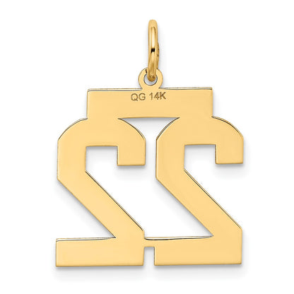10K Yellow Gold Medium Satin Number 22 Charm