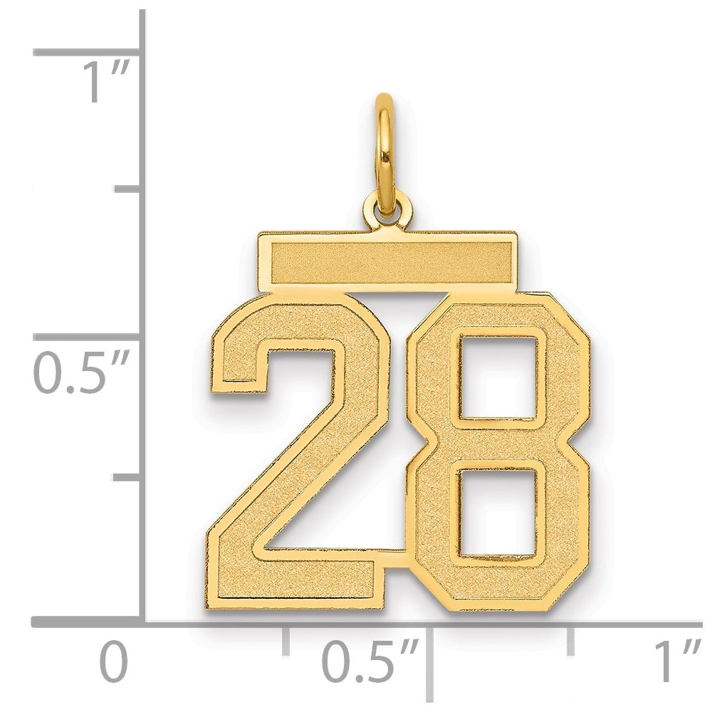 14K Yellow Gold Medium Satin Number 28 Charm