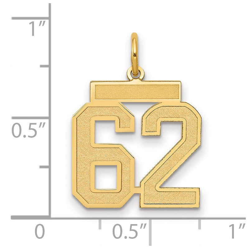 14K Yellow Gold Medium Satin Number 62 Charm