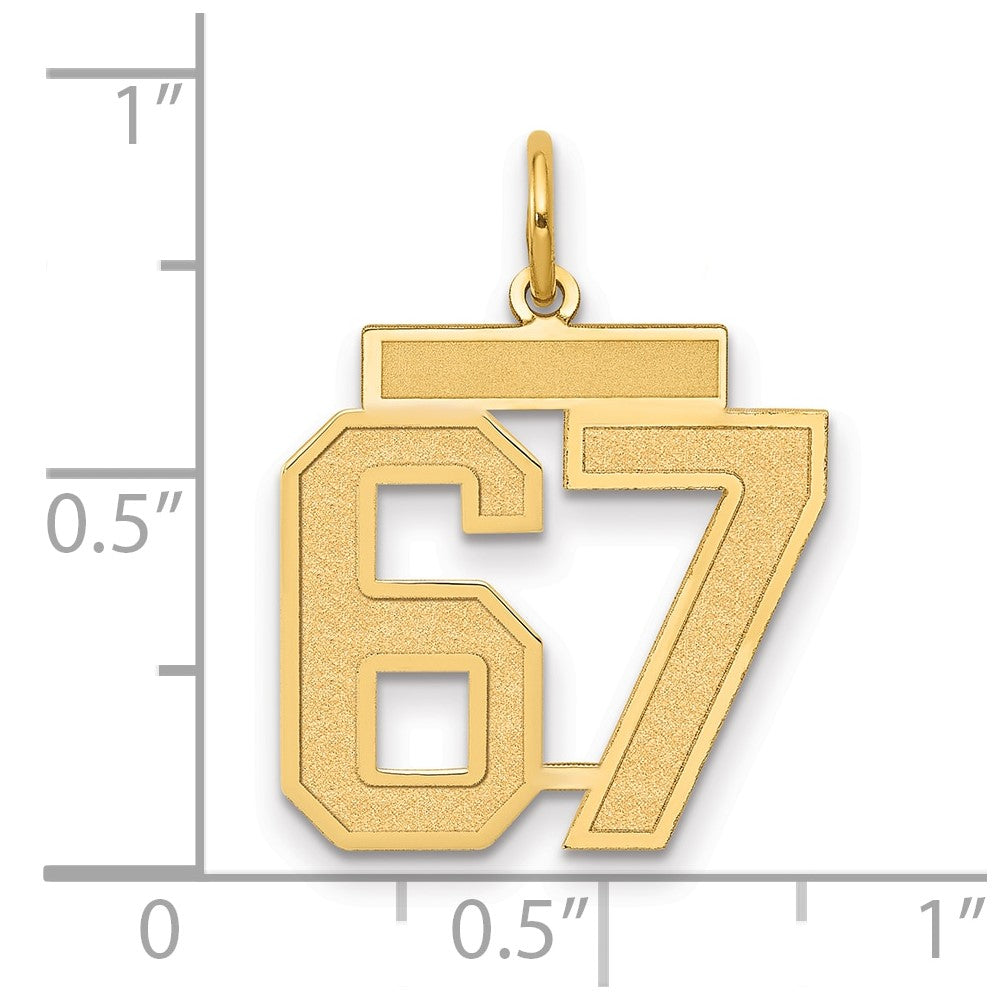14K Yellow Gold Medium Satin Number 67 Charm