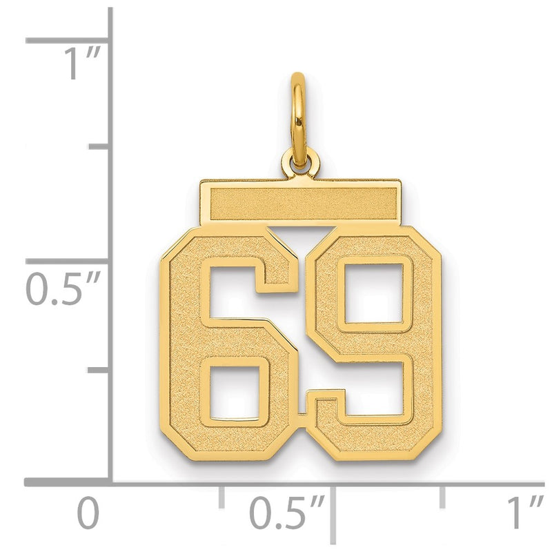 14K Yellow Gold Medium Satin Number 69 Charm