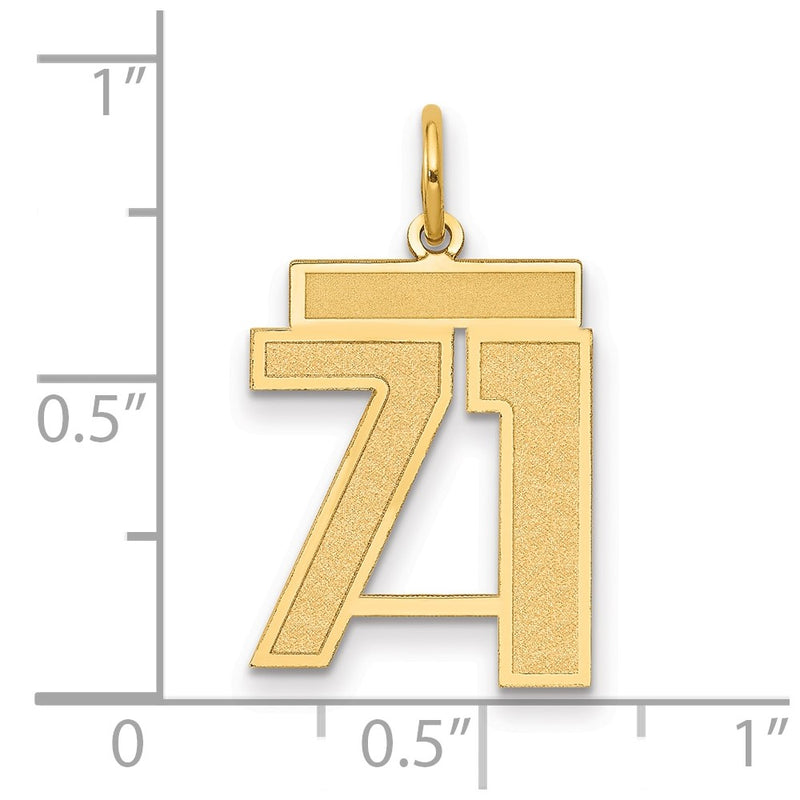14K Yellow Gold Medium Satin Number 71 Charm
