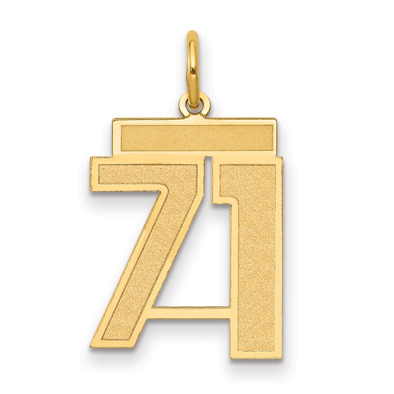 14K Yellow Gold Medium Satin Number 71 Charm