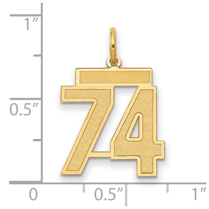 14K Yellow Gold Medium Satin Number 74 Charm
