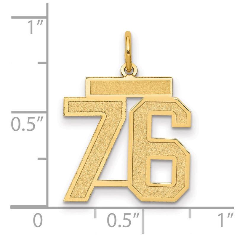 14K Yellow Gold Medium Satin Number 76 Charm
