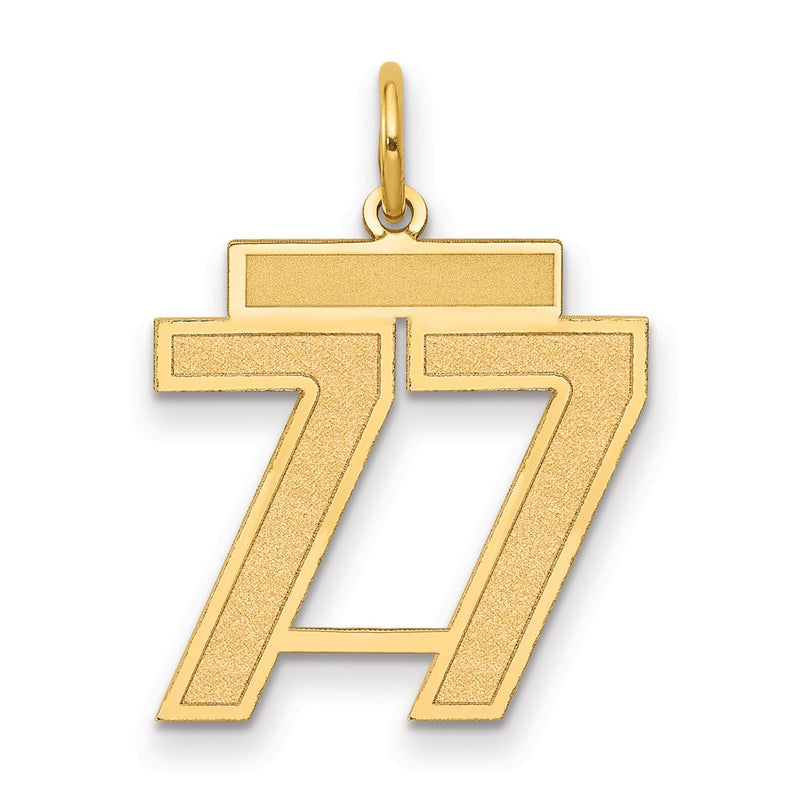 14K Yellow Gold Medium Satin Number 77 Charm