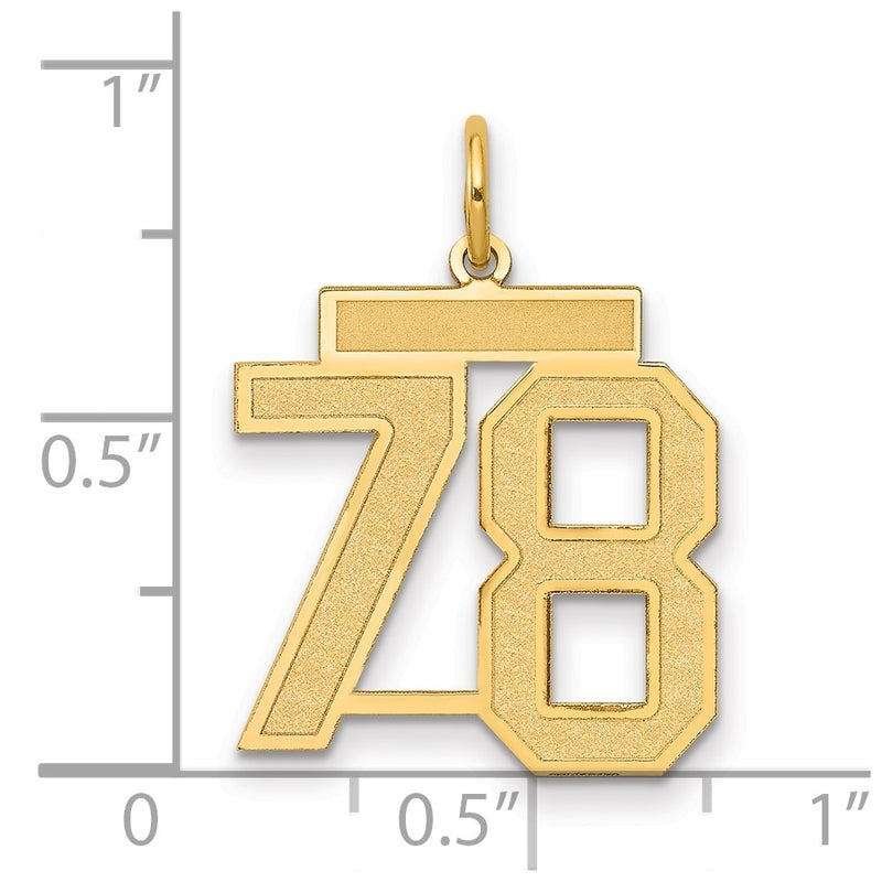 14K Yellow Gold Medium Satin Number 78 Charm