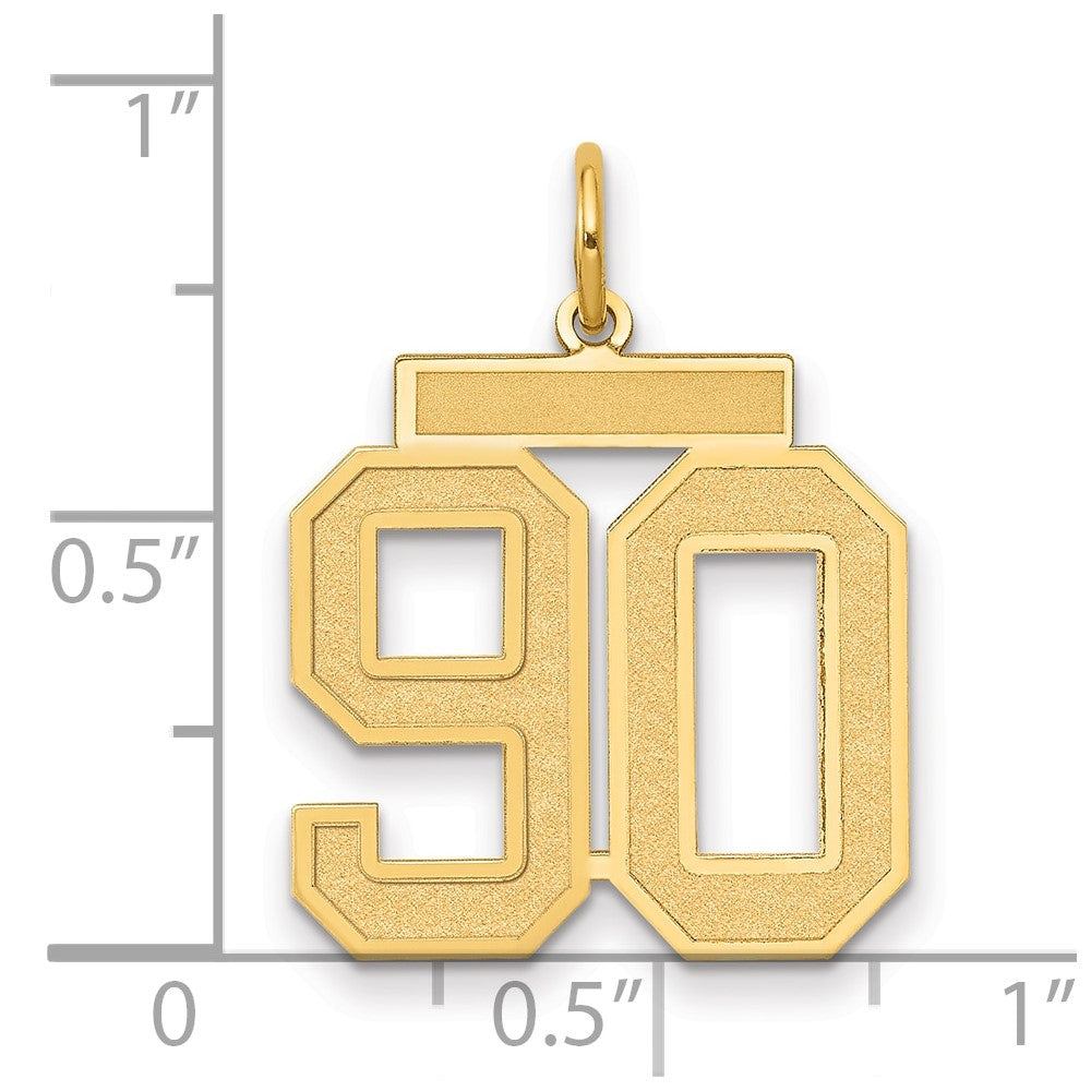 14K Yellow Gold Medium Satin Number 90 Charm