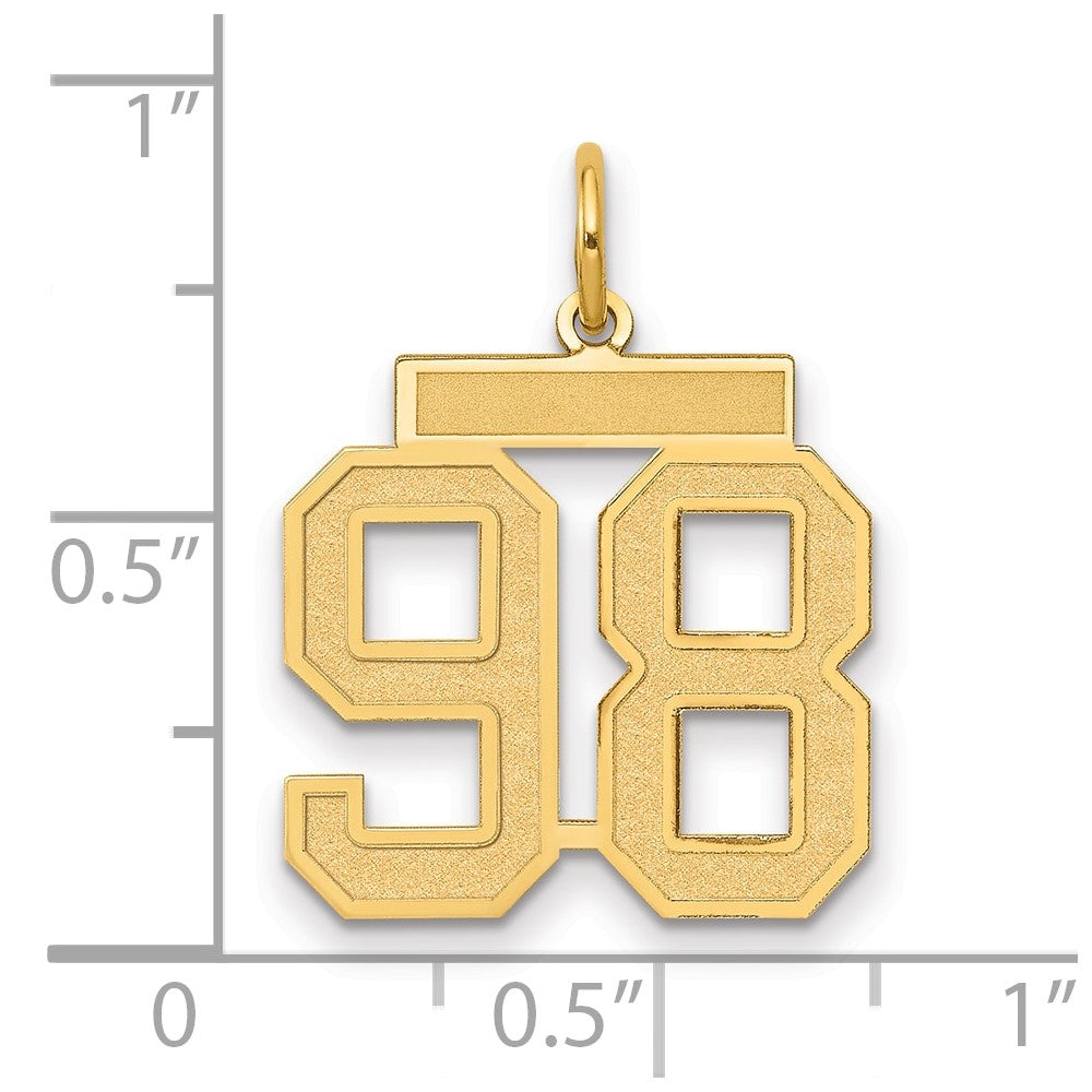 14K Yellow Gold Medium Satin Number 98 Charm