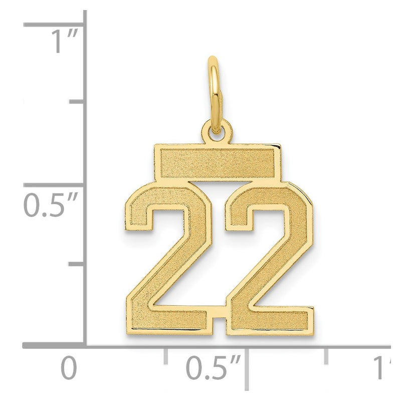 10K Yellow Gold Small Satin Number 22 Charm