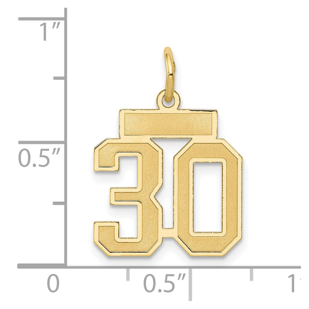 10K Yellow Gold Small Satin Number 30 Charm