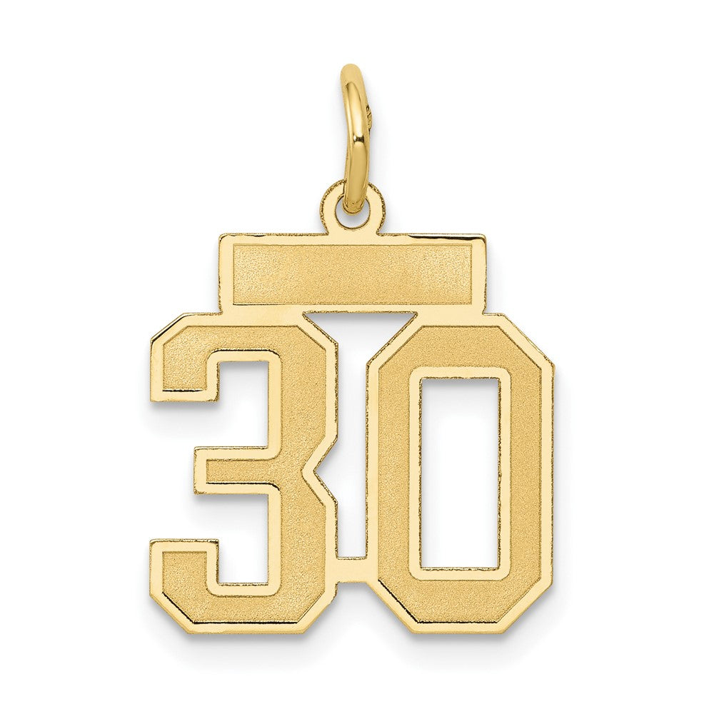 10K Yellow Gold Small Satin Number 30 Charm