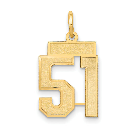 10K Yellow Gold Small Satin Number 51 Charm