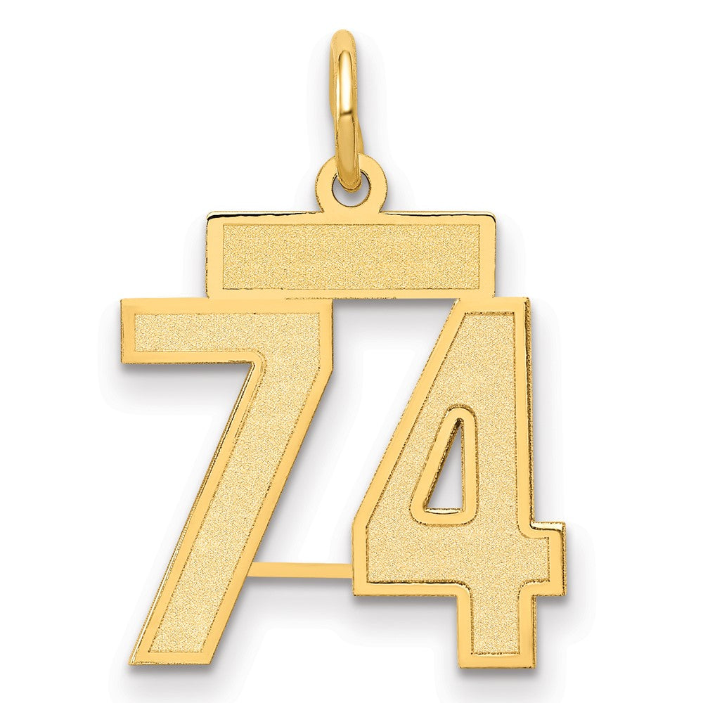14K Yellow Gold Small Satin Number 74 Charm