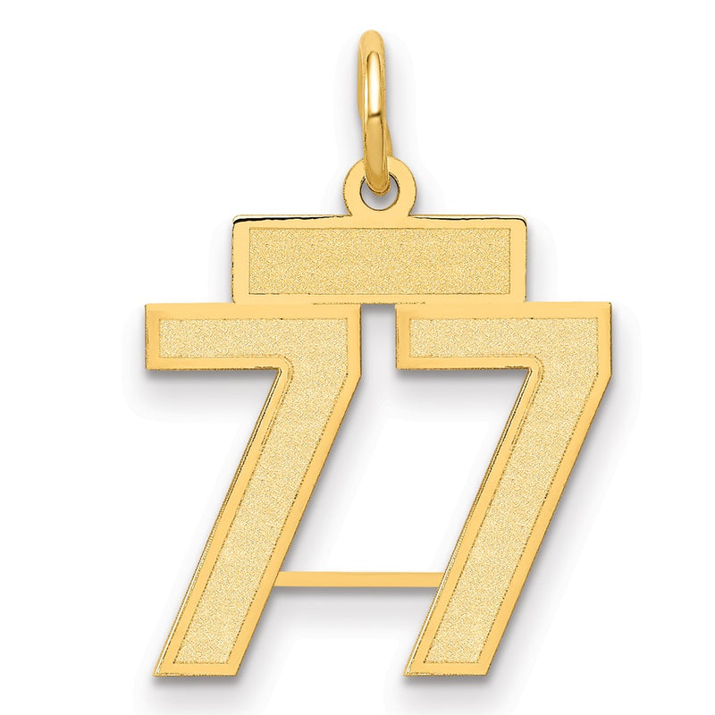14K Yellow Gold Small Satin Number 77 Charm