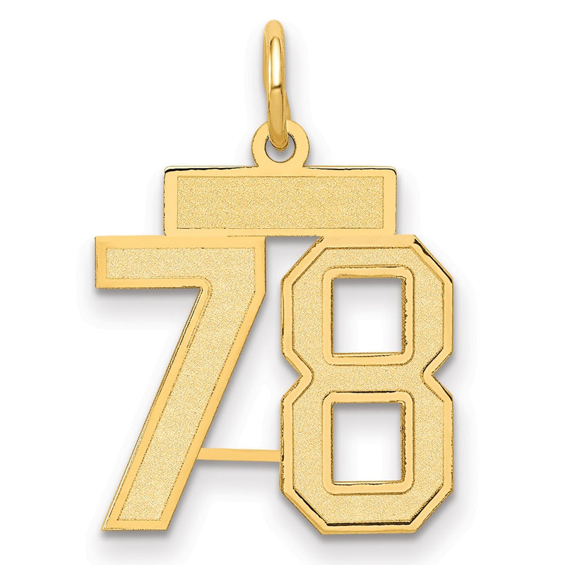 14K Yellow Gold Small Satin Number 78 Charm