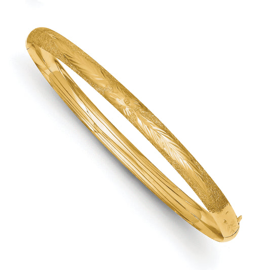 14K Yellow Gold 3/16 Oversized Laser Cut 5.00mm Hinged Oval Bangle Bracelet