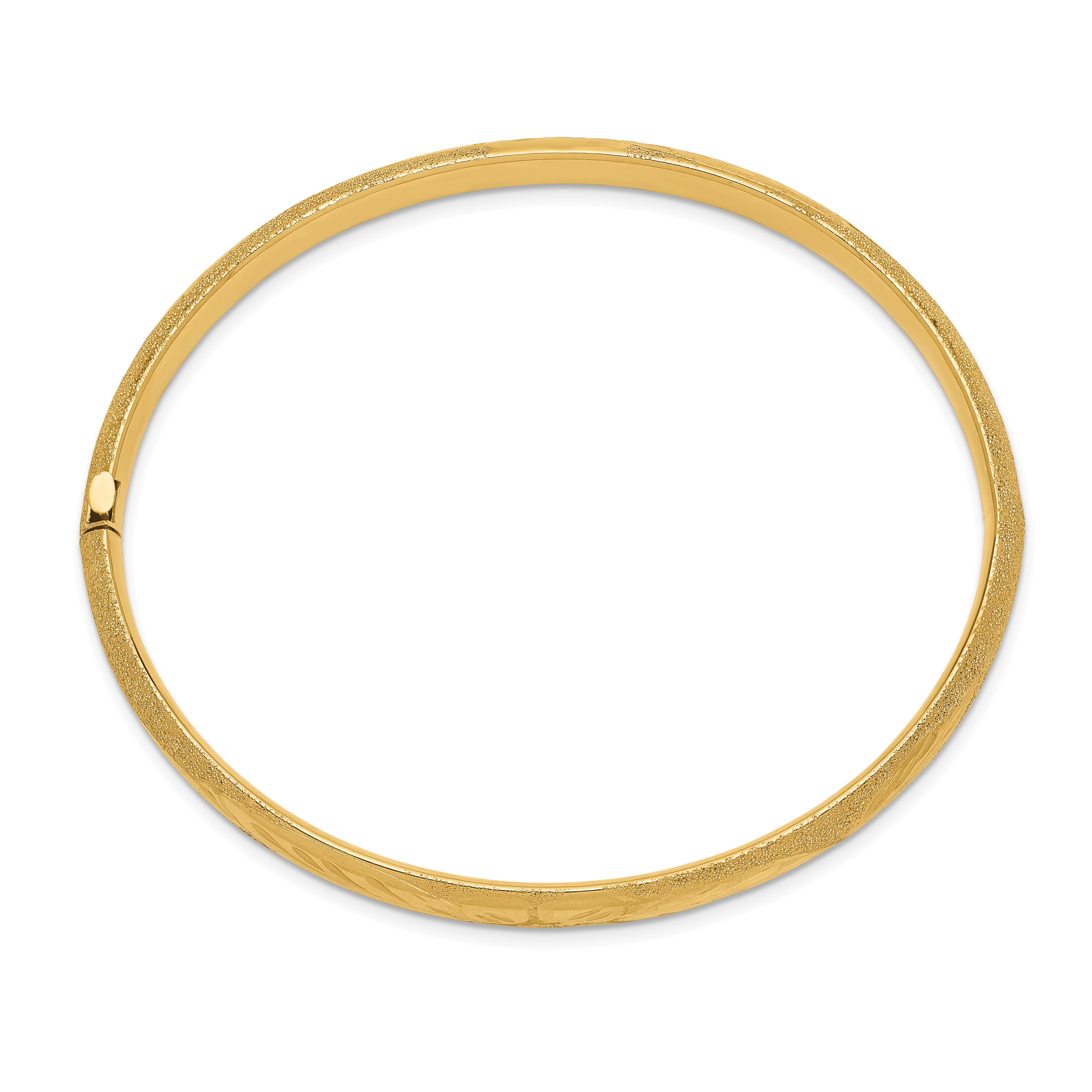14K Yellow Gold 4/16 Oversized Laser Cut 6.00mm Hinged Oval Bangle Bracelet