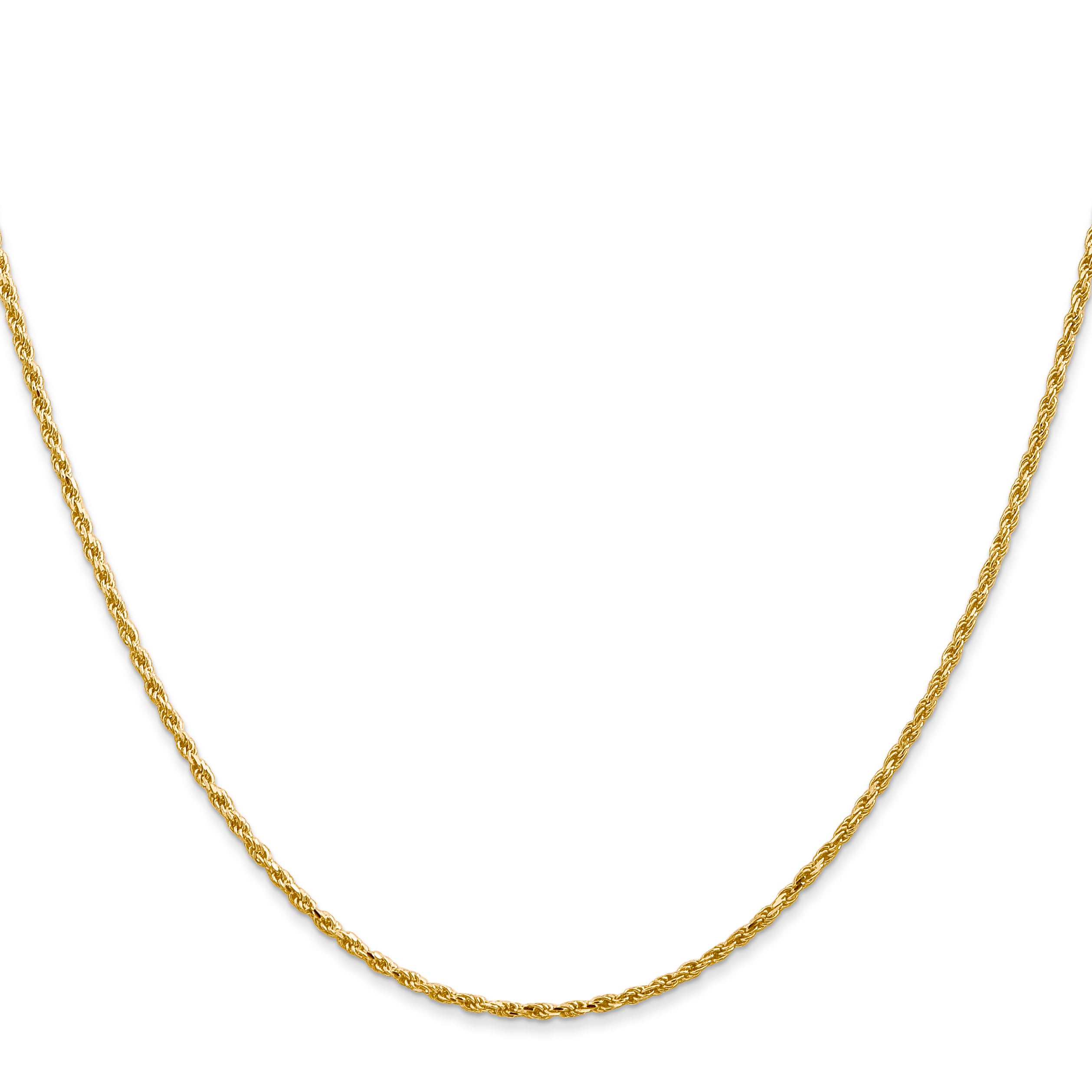 14K Yellow Gold 14 Inch 1.3mm Diamond Cut Solid Machine Made Rope With Lobster Clasp Chain