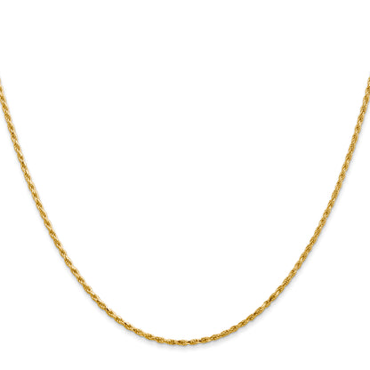 14K Yellow Gold 14 Inch 1.3mm Diamond Cut Solid Machine Made Rope With Lobster Clasp Chain