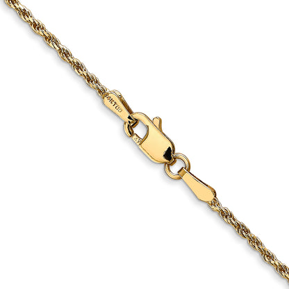 14K Yellow Gold 14 Inch 1.3mm Diamond Cut Solid Machine Made Rope With Lobster Clasp Chain