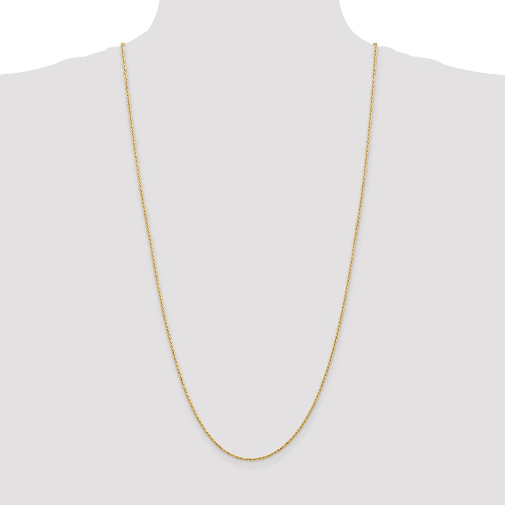 14K Yellow Gold 30 Inch 1.3mm Diamond Cut Solid Machine Made Rope With Lobster Clasp Chain Necklace
