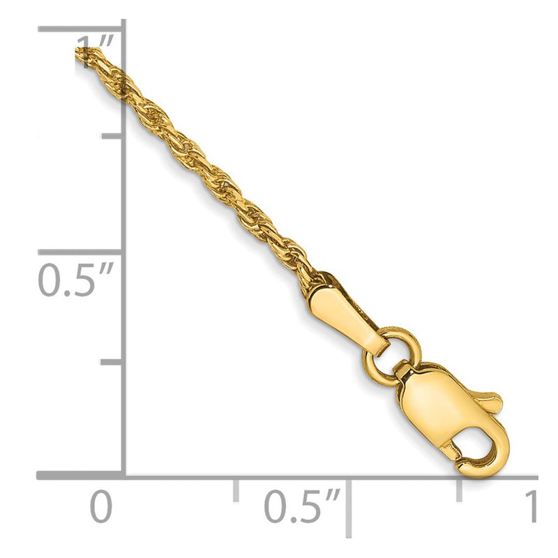 14K Yellow Gold 1.3mm Diamond Cut Solid Machine Made Rope With Lobster Clasp Chain Bracelet