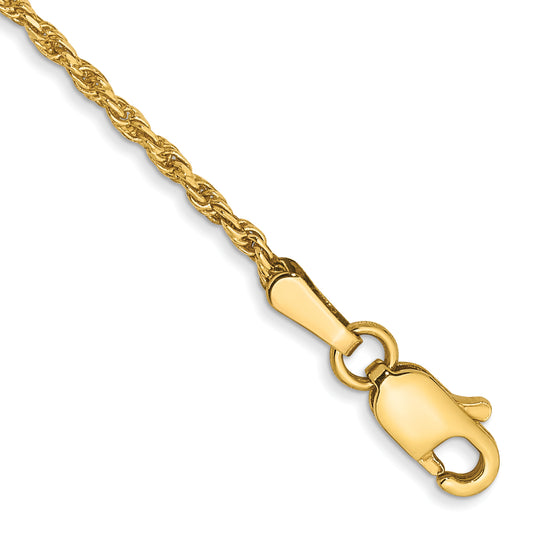 14k Yellow Gold 7 inch 1.5mm Diamond-cut Rope with Lobster Clasp Chain