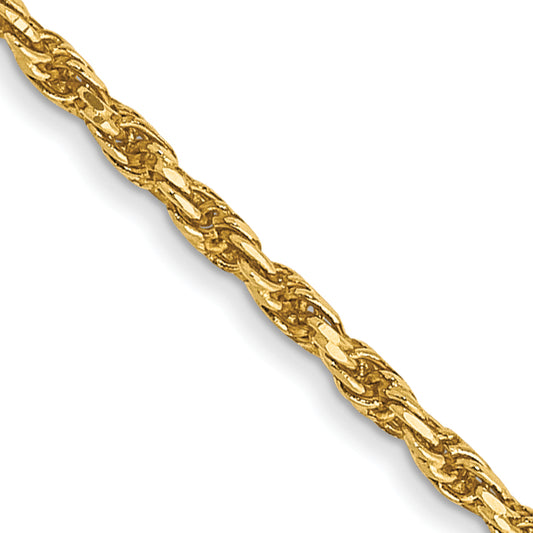 14K Yellow Gold 14 Inch 1.3mm Diamond Cut Solid Machine Made Rope With Lobster Clasp Chain
