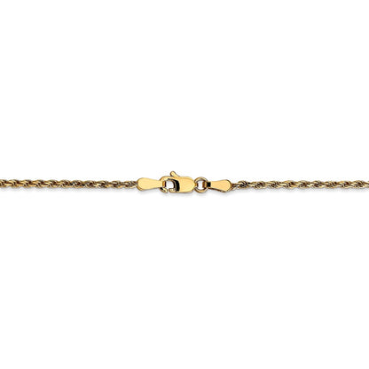 14K Yellow Gold 1.6mm Solid D/C Machine Made With Lobster Rope Chain Bracelet