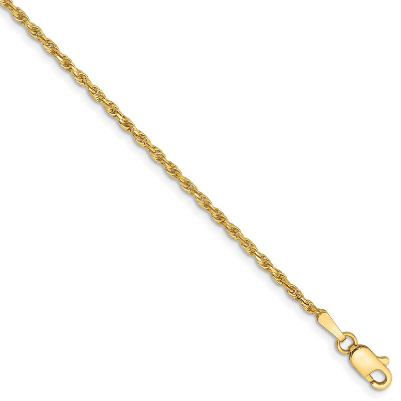 8 Inch 14K Yellow Gold 1.6mm Solid D/C Machine Made With Lobster Rope Chain Bracelet