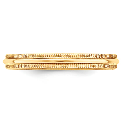 Solid 14K Yellow Gold 3mm Milgrain Half-Round Wedding Men's/Women's Wedding Band Ring Size 10.5