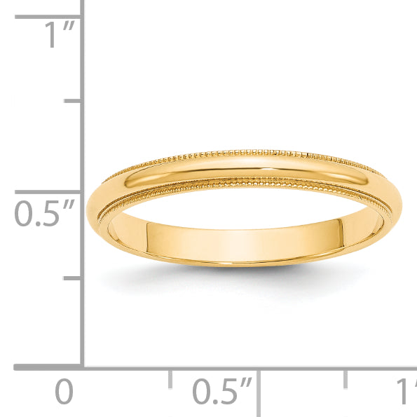 Solid 14K Yellow Gold 3mm Milgrain Half-Round Wedding Men's/Women's Wedding Band Ring Size 10.5