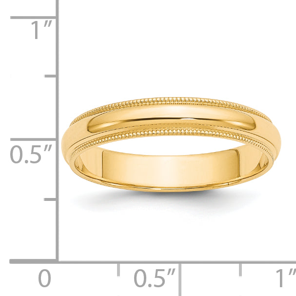 Solid 14K Yellow Gold 4mm Milgrain Half-Round Wedding Men's/Women's Wedding Band Ring Size 10