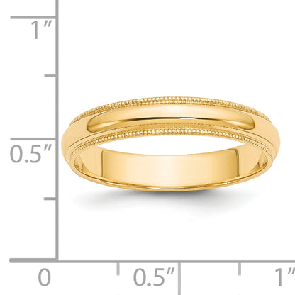 Solid 14K Yellow Gold 4mm Milgrain Half-Round Wedding Men's/Women's Wedding Band Ring Size 10