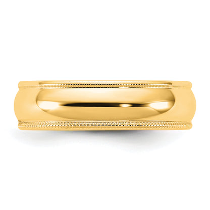 10K Yellow Gold 10Ky 5.5mm Milgrain Half Round Band Size 14