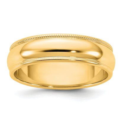 10K Yellow Gold 10Ky 5.5mm Milgrain Half Round Band Size 14