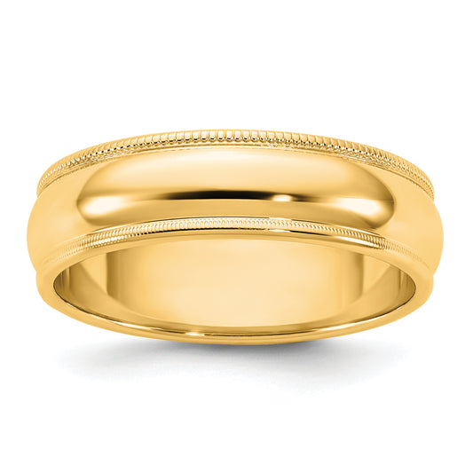 10K Yellow Gold 10Ky 5.5mm Milgrain Half Round Band Size 14