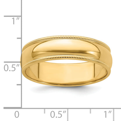 Solid 14K Yellow Gold 6mm Milgrain Half-Round Wedding Men's/Women's Wedding Band Ring Size 9