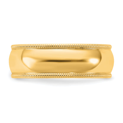 10K Yellow Gold 10Ky 6.5mm Milgrain Half Round Band Size 4.5