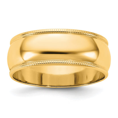 10K Yellow Gold 10Ky 7mm Milgrain Half Round Band Size 7