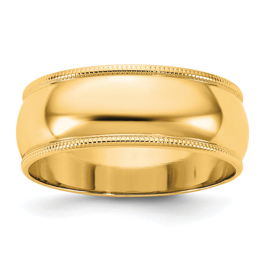 10K Yellow Gold 10Ky 7mm Milgrain Half Round Band Size 6