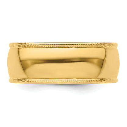 Solid 14K Yellow Gold 8mm Milgrain Half Round Men's/Women's Wedding Band Ring Size 6