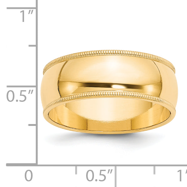 Solid 14K Yellow Gold 8mm Milgrain Half Round Men's/Women's Wedding Band Ring Size 6