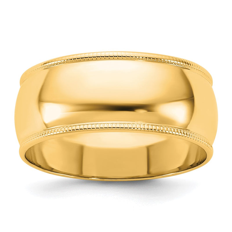 14k Yellow Gold 8mm Milgrain Half Round Wedding Band Ring