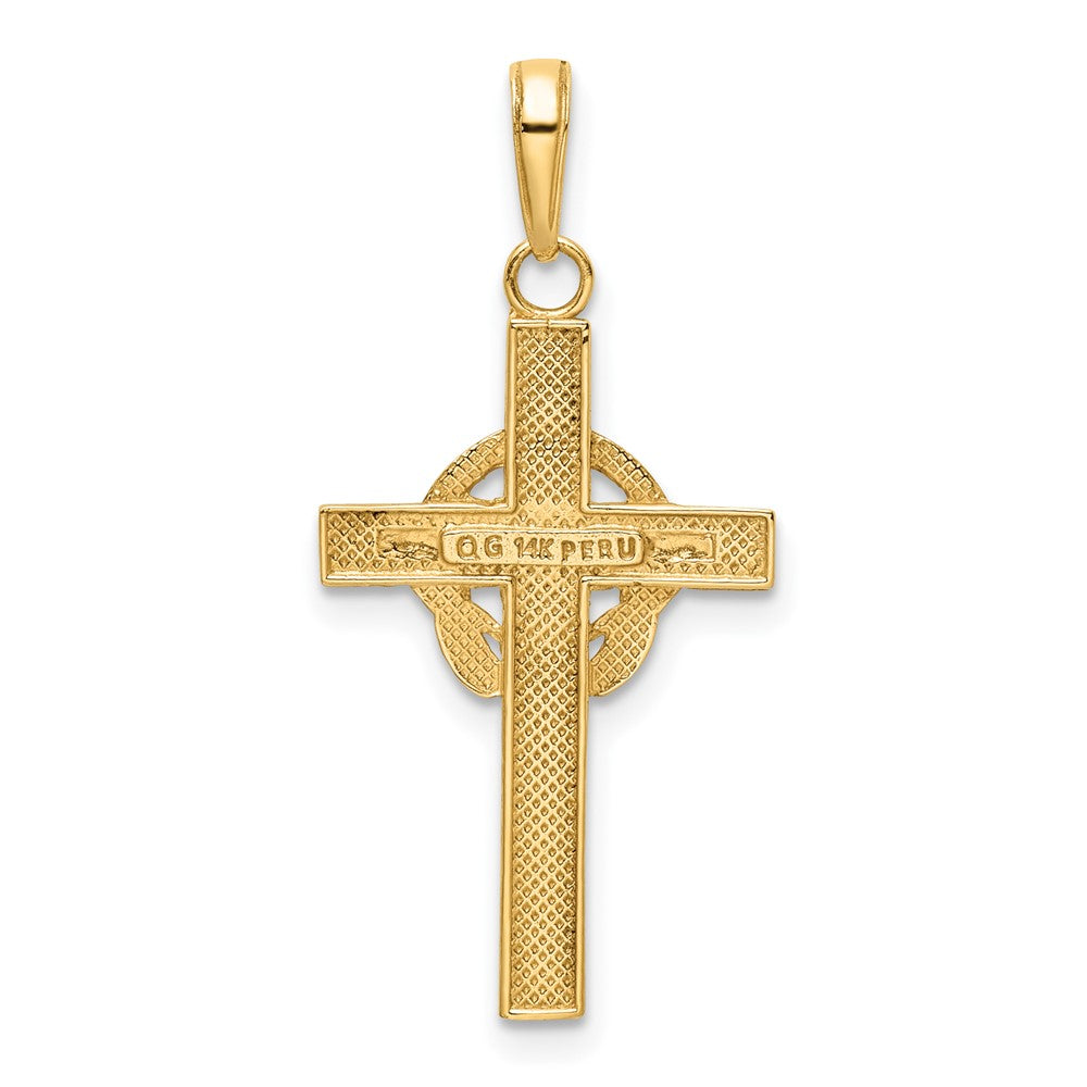 14K Yellow Gold Green Enameled Claddagh Cross Pendant