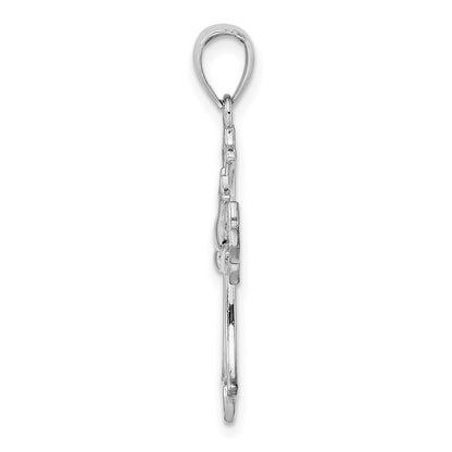 14K White Gold Polished Cross W/ Dove Charm
