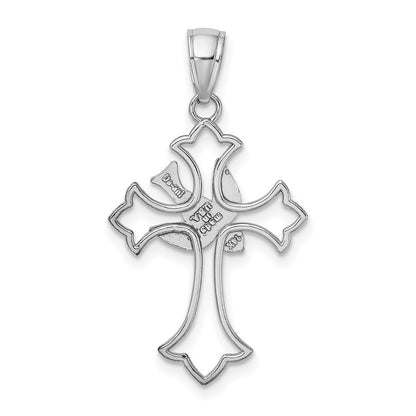 14K White Gold Polished Cross W/ Dove Charm