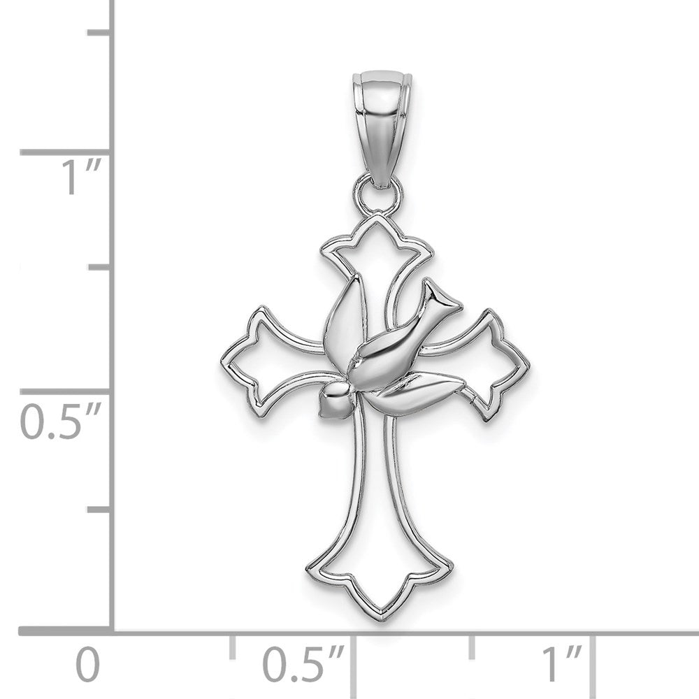 14K White Gold Polished Cross W/ Dove Charm